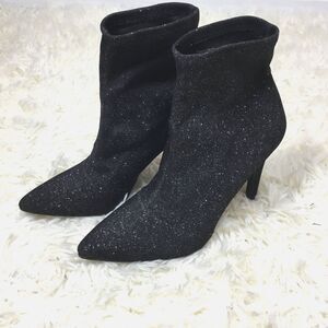 NEW Black sparkly ankle boots stiletto silver sparkle fabric 1980s 80s party 6.5